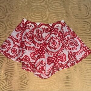PrettyLittleThing White Shorts with Red Embroidered Pattern